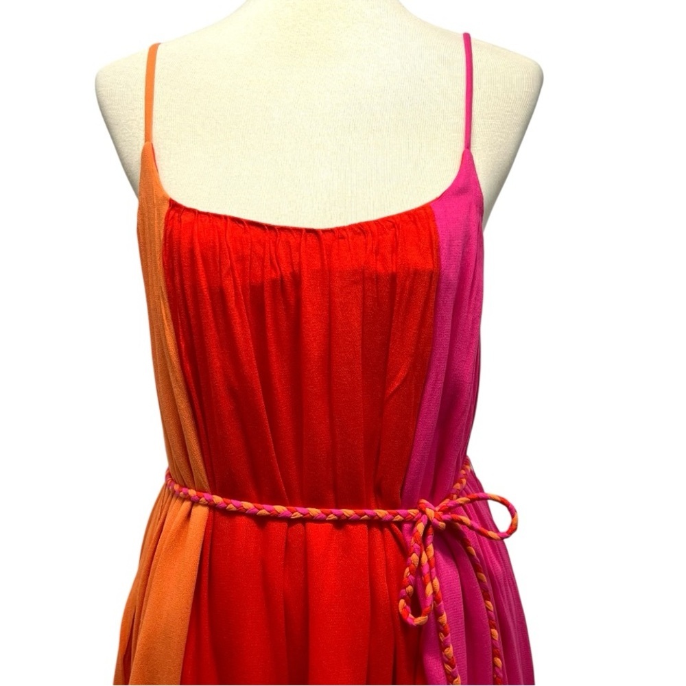 Vici Colorblock Orange & Pink Belted Swing Tent Mini Resortwear Vacation Dress S - Picture 2 of 11